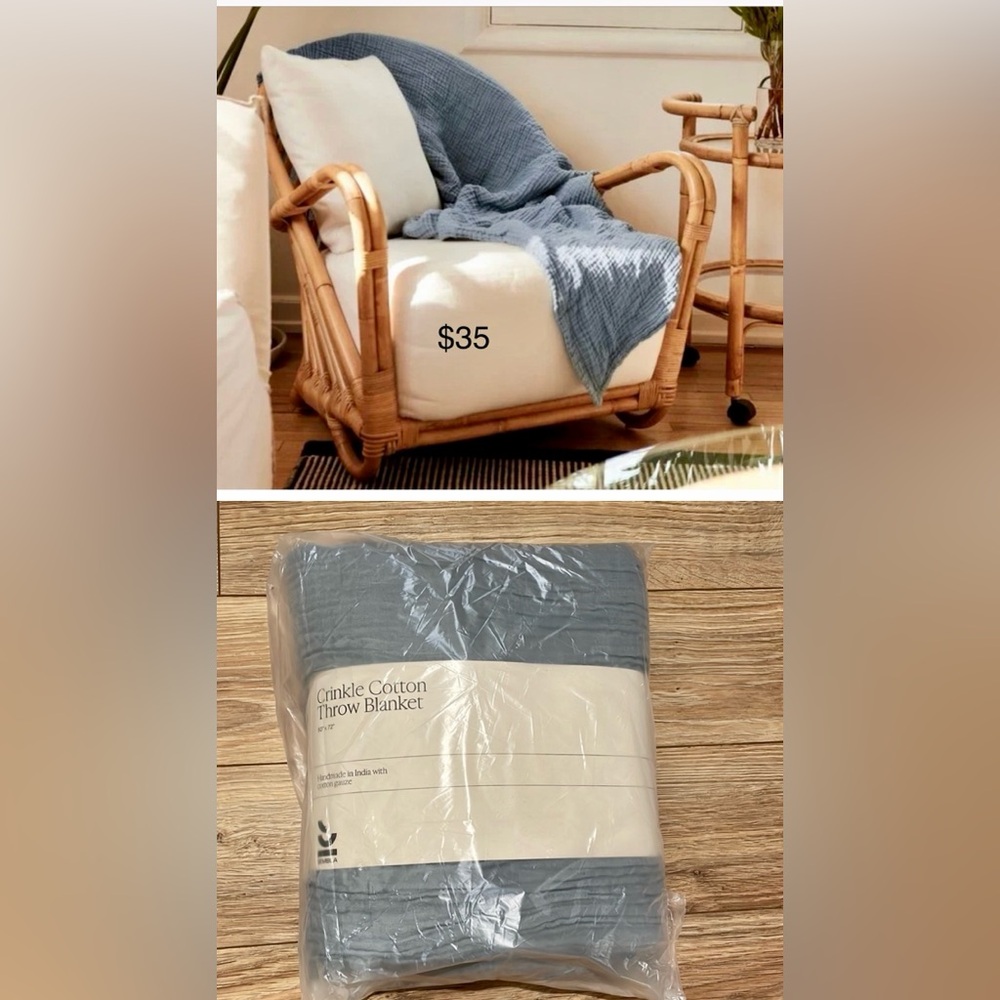 Crinkle Cotton Throw Blanket - Slate Blue